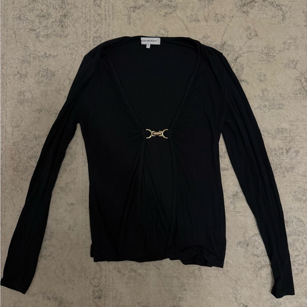 WeWoreWhat Black Longsleeve Top with Horsebit Detail